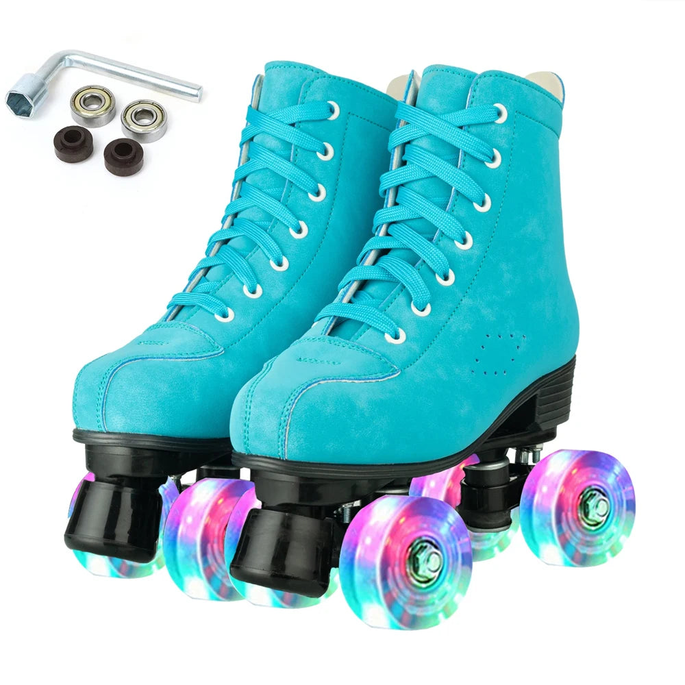 Quality Artificial Leather Roller Skates Shoes Purple Blue Roller Skates for Women with Light up Wheels Outdoor Sports Sneaker