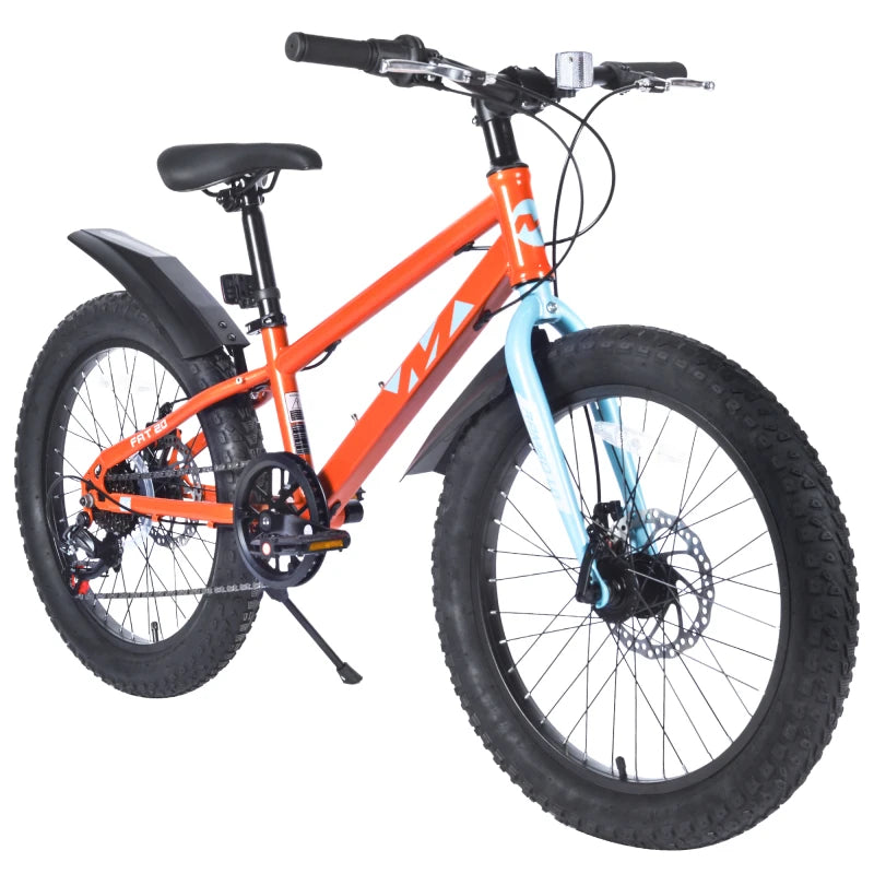 20 Inch Kids  Bicycles  ,  Fat Tire Mountain Bike for Boys and Girls Age 5 + Years ,Dual-Disc Brake,Shimano 7-Speed ,Kids Beach