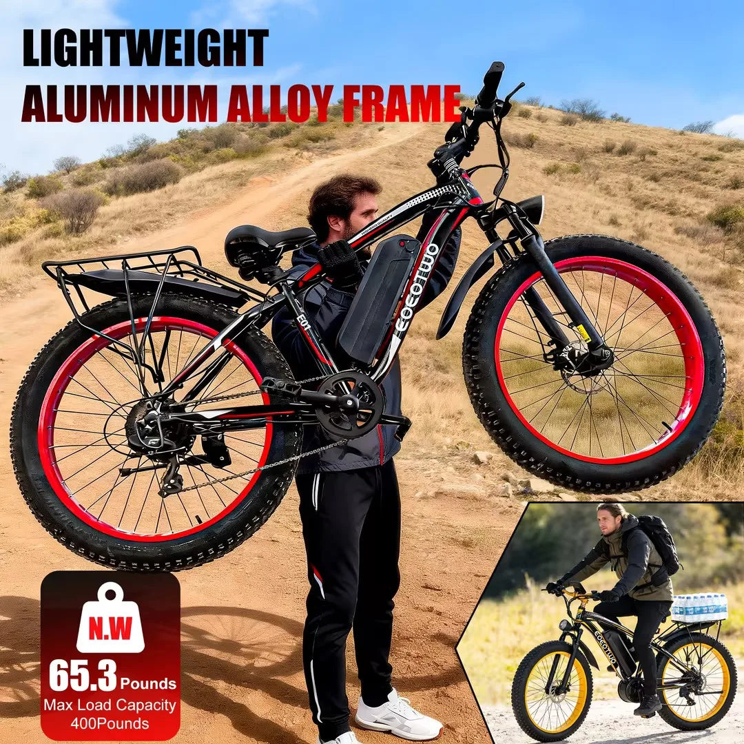 EOEOTWO Electric Bike for Adults,1500W Peak Ebike,34MPH 60Miles Electric Mountain Bike,26'' Fat Tire Electric Bicycle,7 Speed