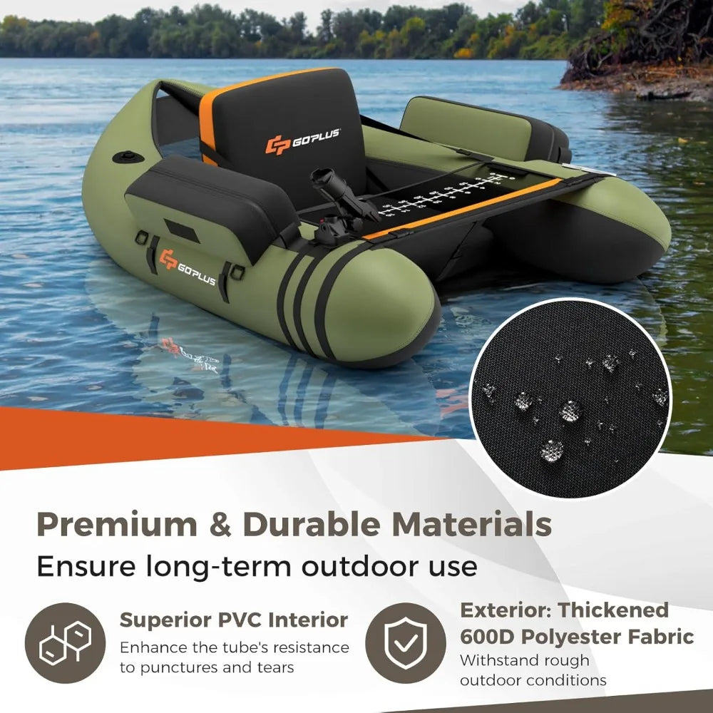 Inflatable Float Tube, Fishing Belly Boat with Fish Ruler, Pump,Storage Bag,Adjustable Straps, for Angling, 350LBS Load Capacity