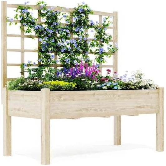 Elevated Garden Bed w/Trellis & Liner - 65" Tall Steel Planter for Veggies, Herbs & Flowers - Patio/Balcony/Backyard