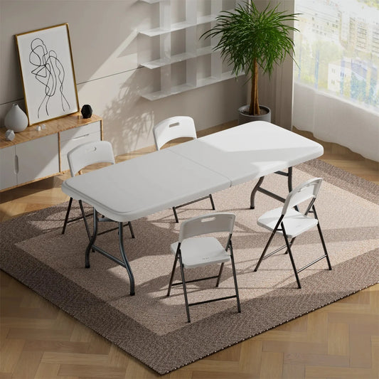 6ft Plastic Folding Table, Portable Folding Table, Outdoor Folding Picnic Table with Sturdy Handles on Both Sides