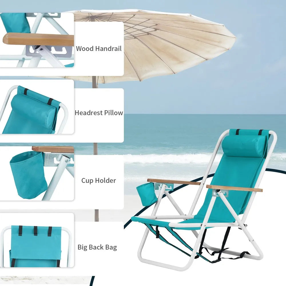 2 Pcs Folding Beach Chair, 4 Position Portable Backpack Camping Chair,Cup Holder
