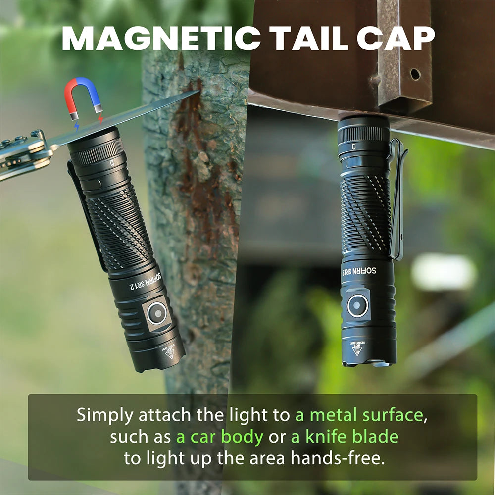 Sofirn SR12 EDC Flashlight 1450LM Powerful Light SFT25R LED 18650 USB C Rechargeable Torch IP68 Waterproof