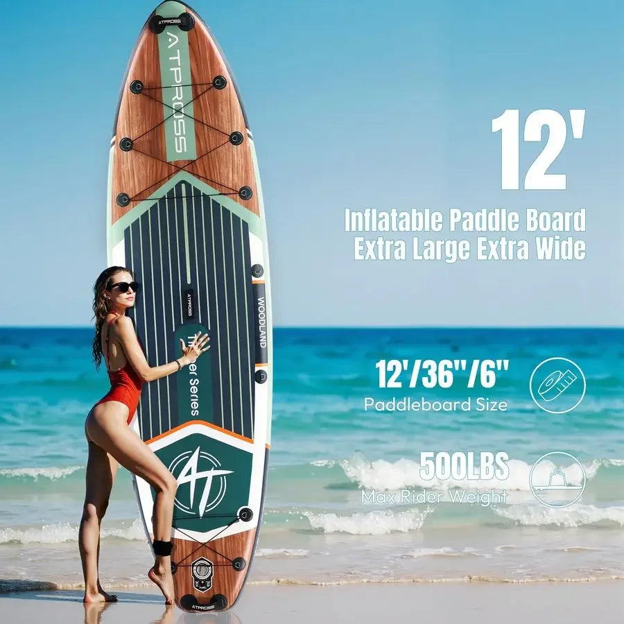 Inflatable Paddle Board, 500lbs Extra Wide Stand Up Paddleboard for Adults with Premium SUP Accessories Kit amp Backpack, Blow
