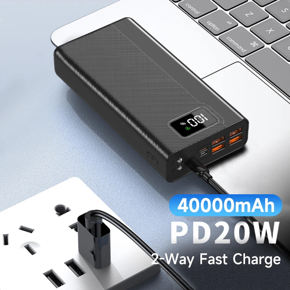 Large-capacity Portable 40000mAh Power Bank With 4 USB Outputs, LED Digital Battery Display, LED Lighting, Fast Charging