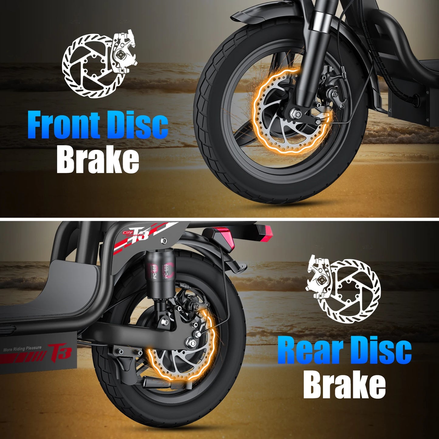 14-inch adult folding electric scooter 48V10.4Ah, 500W peak motor, 20MPH maximum load 330LBS, 28 miles of range full suspension