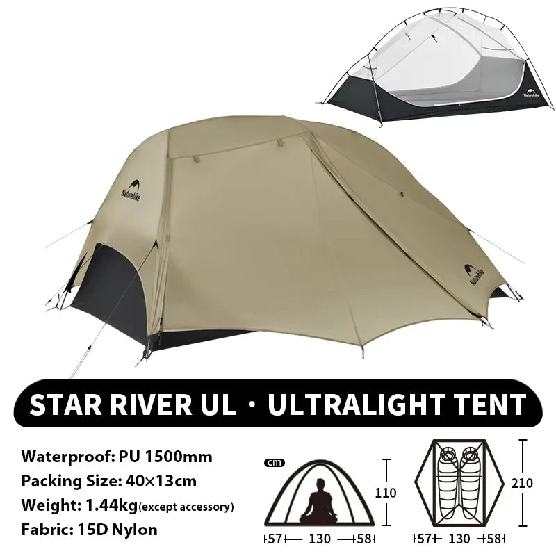 Naturehike Star River UL Camping Tent 2 People Tent 15D Nylon Ultralight Hiking Double Layer Backpacking Travel Tent 3 Seasons