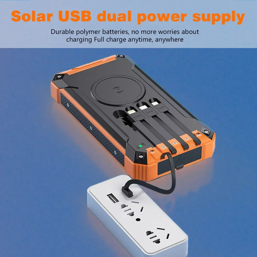 Solar Mobile Power Bank Portable Wireless Fast Charging 10000mAh 4USB port Suitable for iPhone xiaomi huawei with 2Led Light