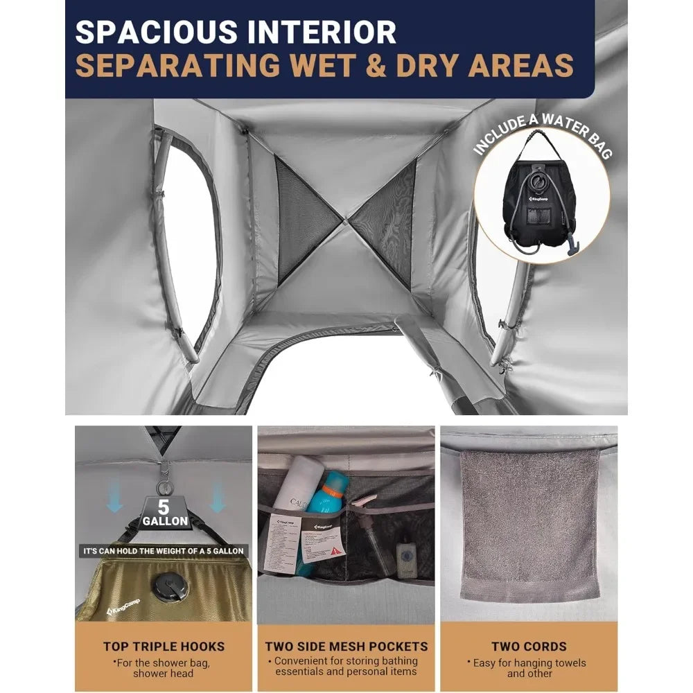 Camping Shower Tent, Portable Outdoor Privacy Toilet & Changing Tent Windproof & Waterproof Easy Setup 1 or 2 Room Shelter with