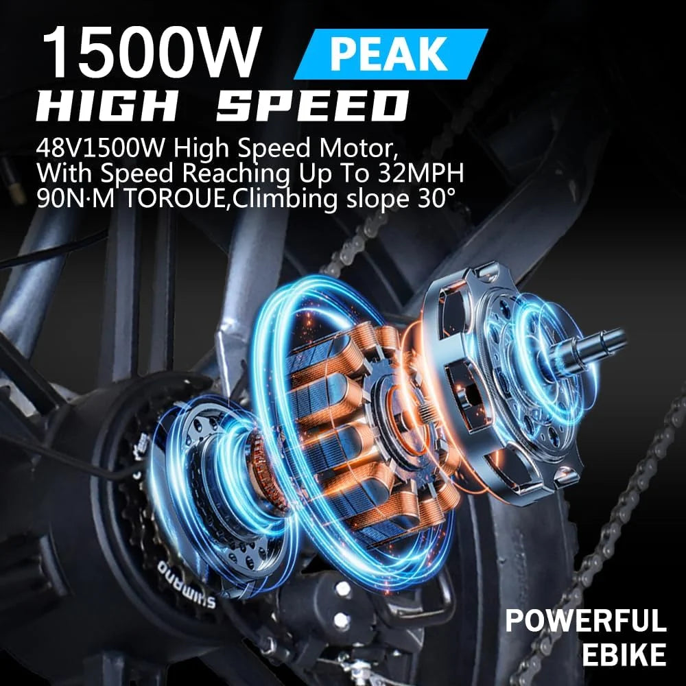 DEEPOWER QS7 Electric Bike 1500W 48V 60AH Adult Off-Road Electric Bicycle 20-inch Fat Tire Dual Battery All-Terrain Ebike