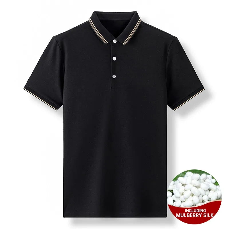 High End With Mulberry Silk New Mecerized Cotton Summer Men's Polo Shirts Short Sleeve Casual Tops Fashions Mens Clothes 2025
