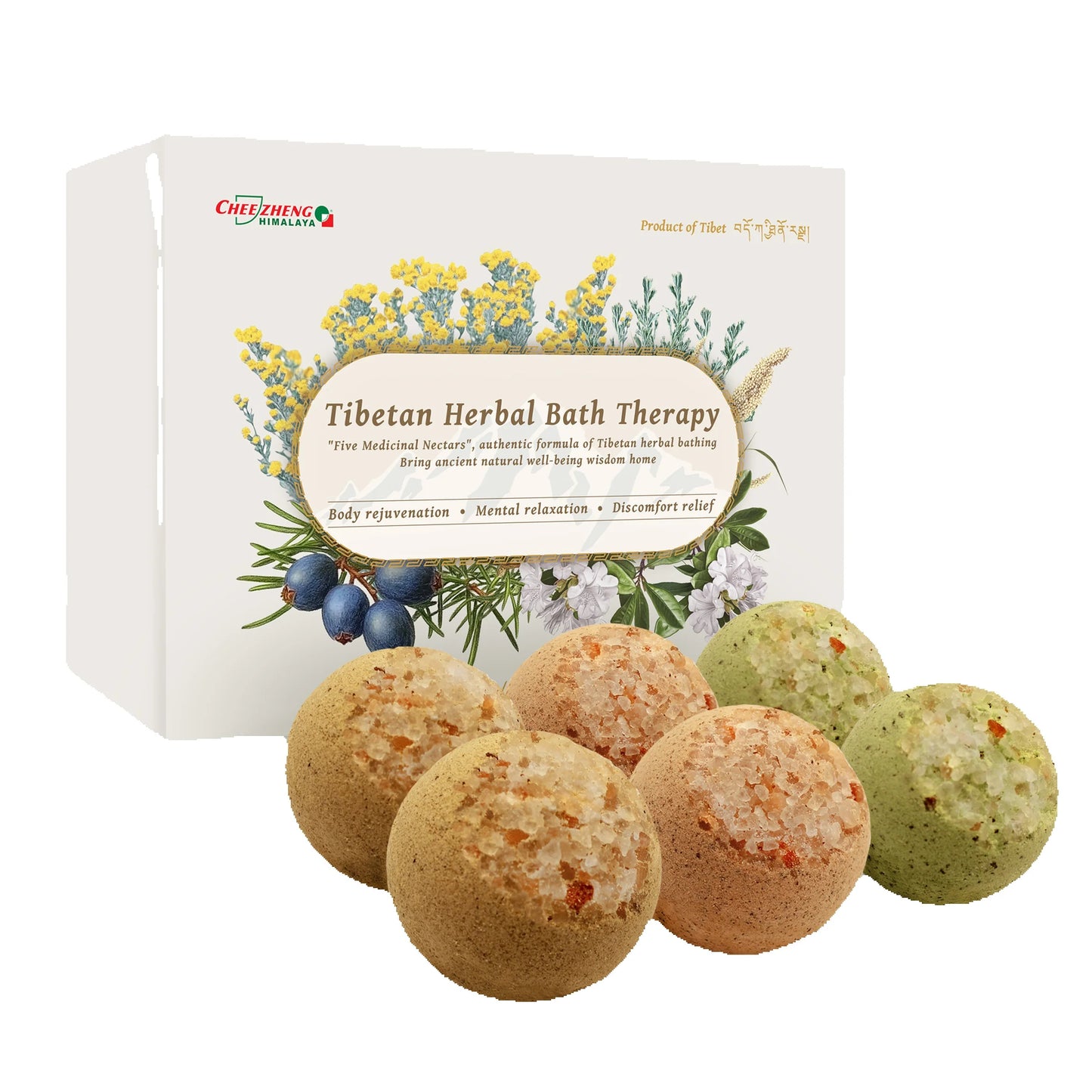 CheezhengHimalaya Tibetan Herbal Bath Therapy. Bath Bomb Gift Set, Tibetan Herbal Formula, Five Medicinal Nectars,
