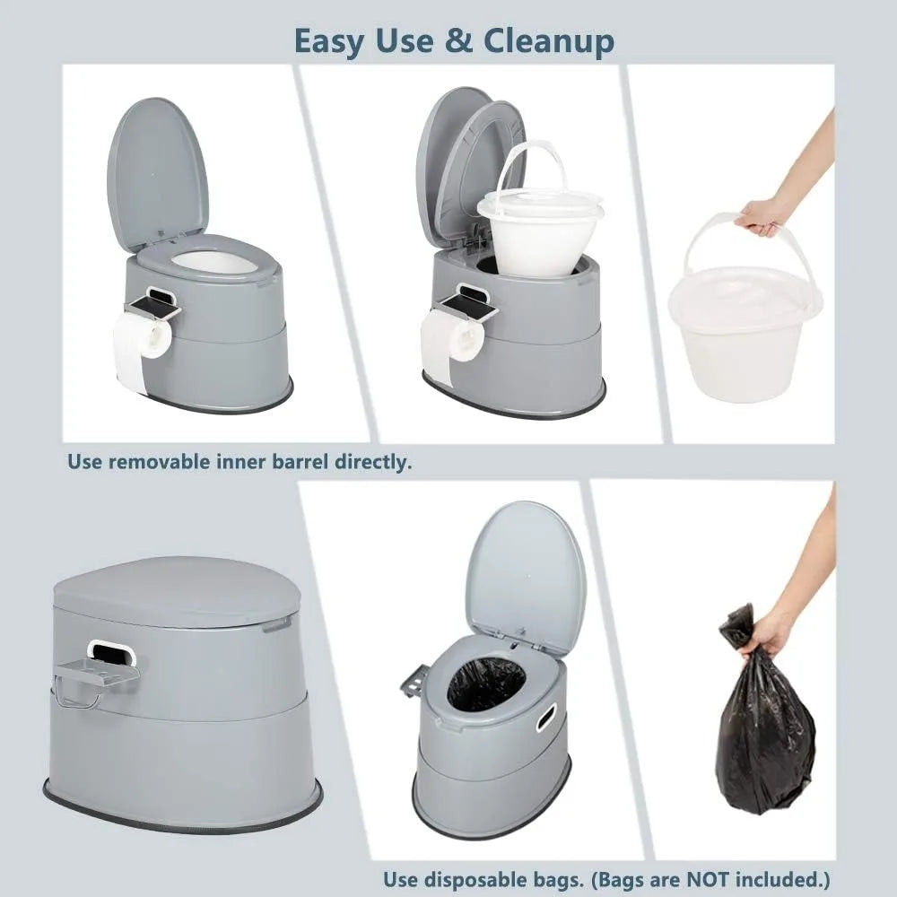 Portable Toilet | Indoor Outdoor Commode w/Detachable Inner Bucket & Removable Paper Holder, Lightweight