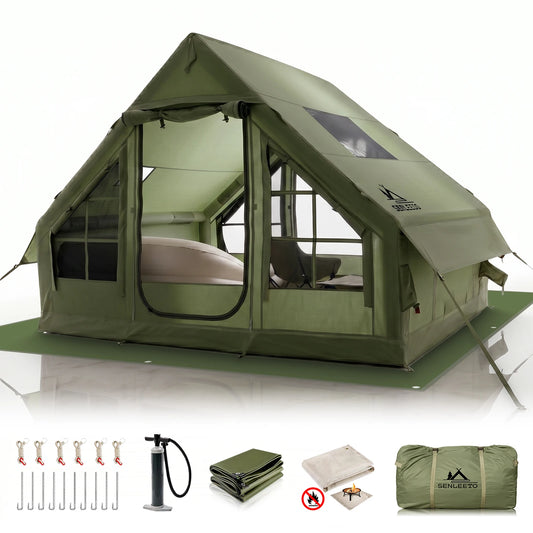 Inflatable Camping Tent with Skylight,Quick Setup Blow Up Tent with hand pump,4 Season Air Tent with Stove Jack&AC Vent