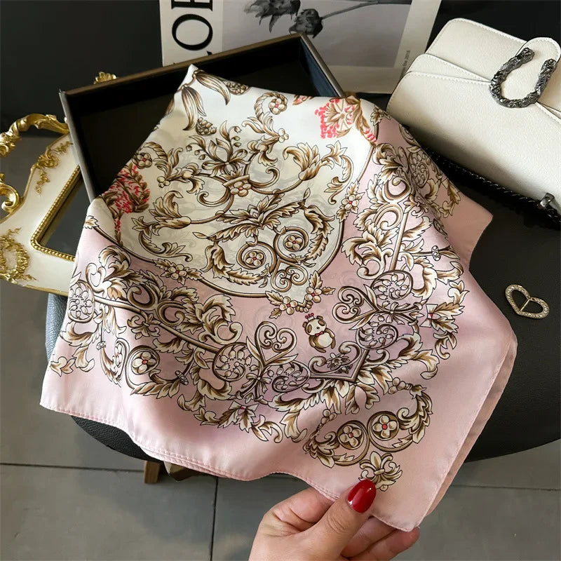2026 New Fashion 70X70cmPrinted Women's Scarf Pashmina Silk Scarf Square Shawl Decorative Headband Neck Luxury Design Bandana
