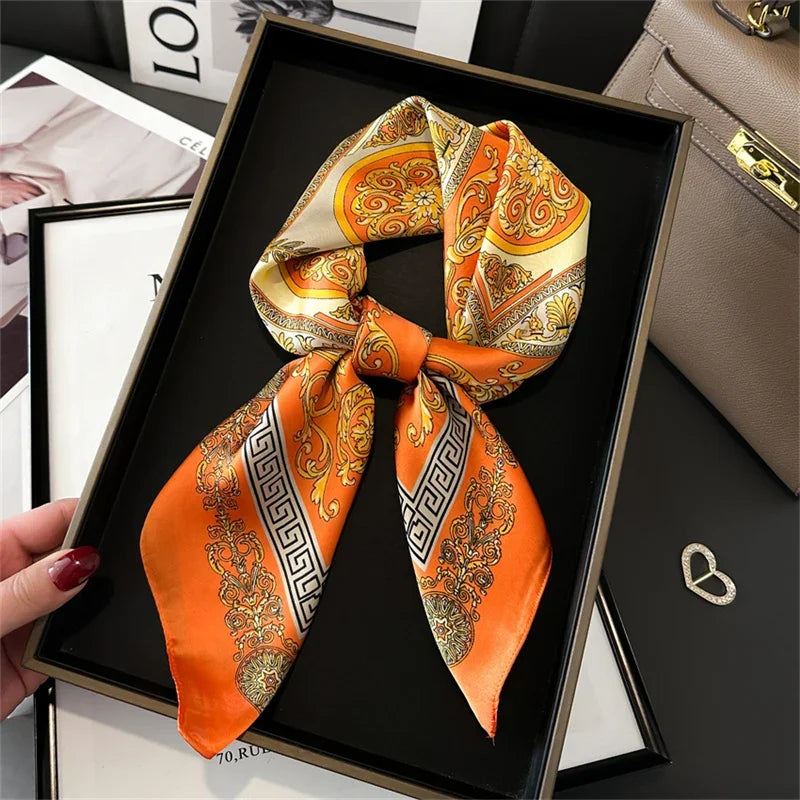 2026 New Fashion 70X70cmPrinted Women's Scarf Pashmina Silk Scarf Square Shawl Decorative Headband Neck Luxury Design Bandana