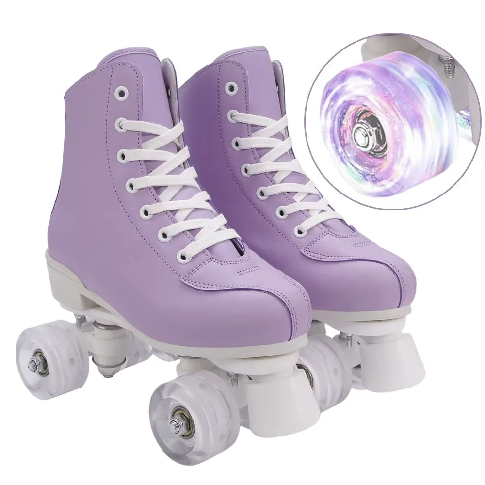Flashing Double-Row Roller Skates For Women Men Outdoor Skating Beginner Kids 4 Wheels Skate Shoes Boys Girls Quad Sneakers Gift