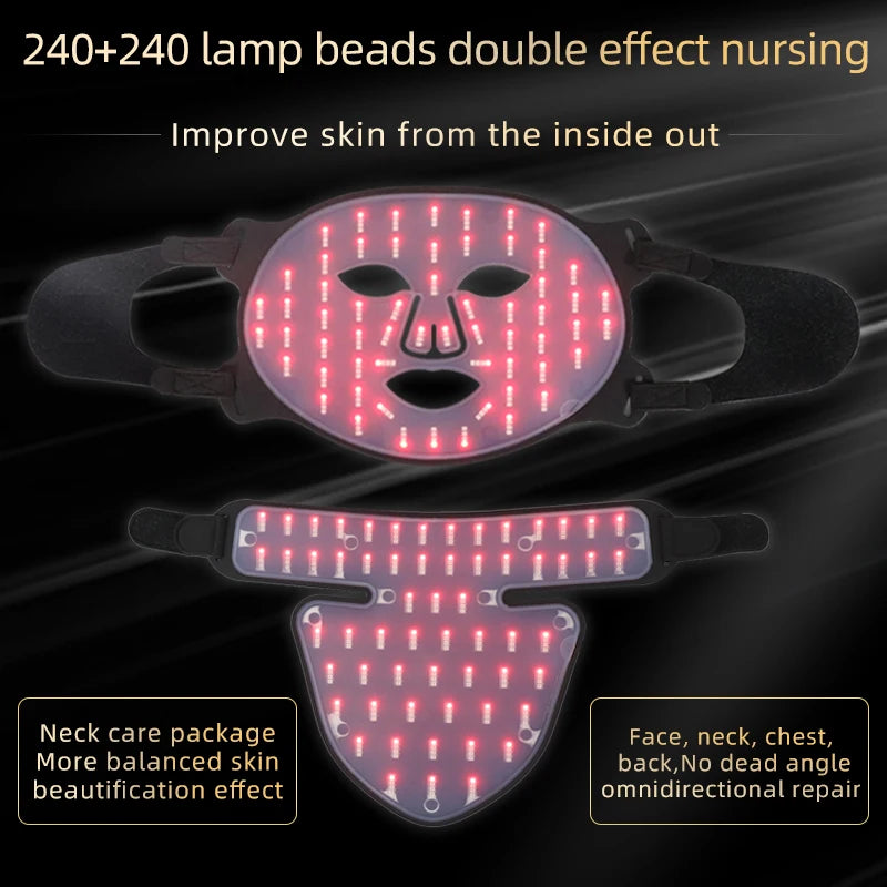 Silicon 4 Colors Light LED Facial Mask With Neck Beauty Infrared Red Light Photon Therapy Facial Mask Skin Rejuvenation Home Use