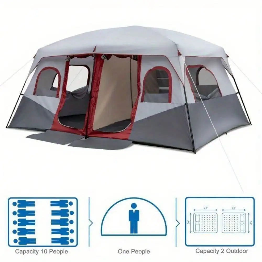 Camping Tent Cabin Tent 10 Person 2 Rooms Waterproof Shelter Large Room