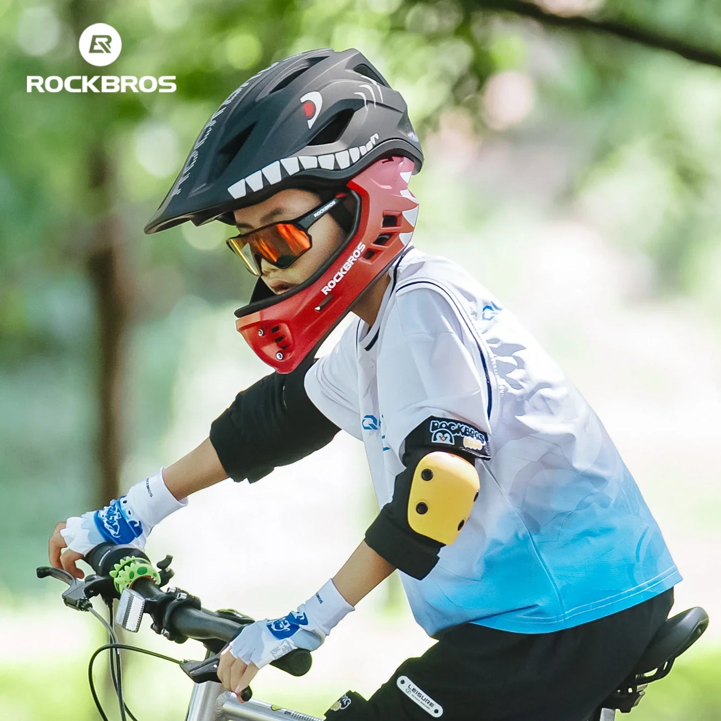 ROCKBROS Child Cycling Helmets Detachable Full Face Helmet Lightweight Adjustable Bicycle Scooter Helmet Safety Breathable