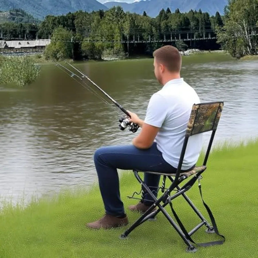 Fishing Chair with Rod Holder for Adults Outdoor Foldable Fishing Stool Portable Camping Chair with Rotating Soft Cushion Foot