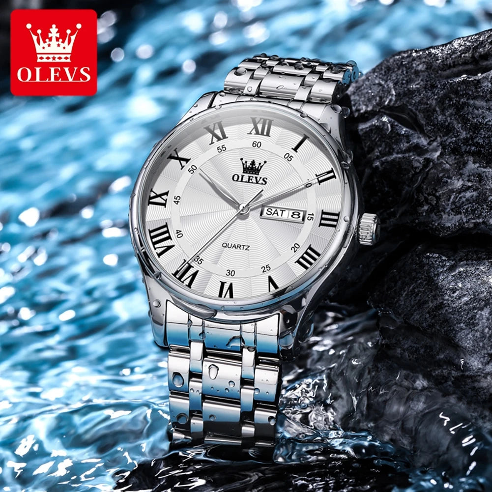 OLEVS 3663 Mens Watch Original Simple Brand Quartz Watch Waterproof Luminous Watches For Men Dual Calendar Display Mens Gifts