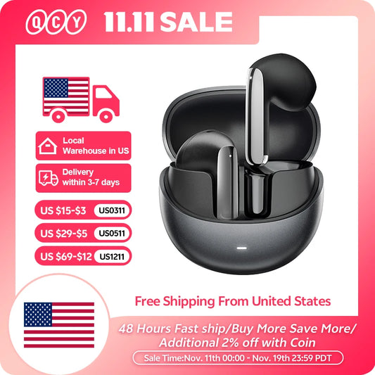 QCY HT10 AilyBuds Pro+ ANC Wireless Earphone Hi-Res Audio with LDAC Bluetooth 5.3 Earbuds 6 Mic AI HD Call Multipoint Connection