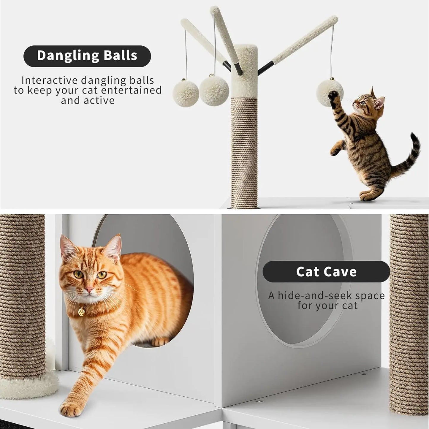 3-in-1 Cat Litter Box Enclosure With Cat Tree Tower Hidden Washroom Furniture Sisal Scratching Post & Plush Perch