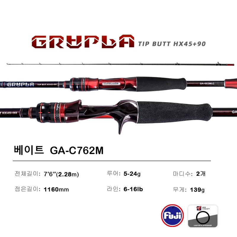 PURELURE GRUPLA Casting Rod Spinning High Carbon Universal Long Throwing Fishing Rod in FUJI Ring Fast