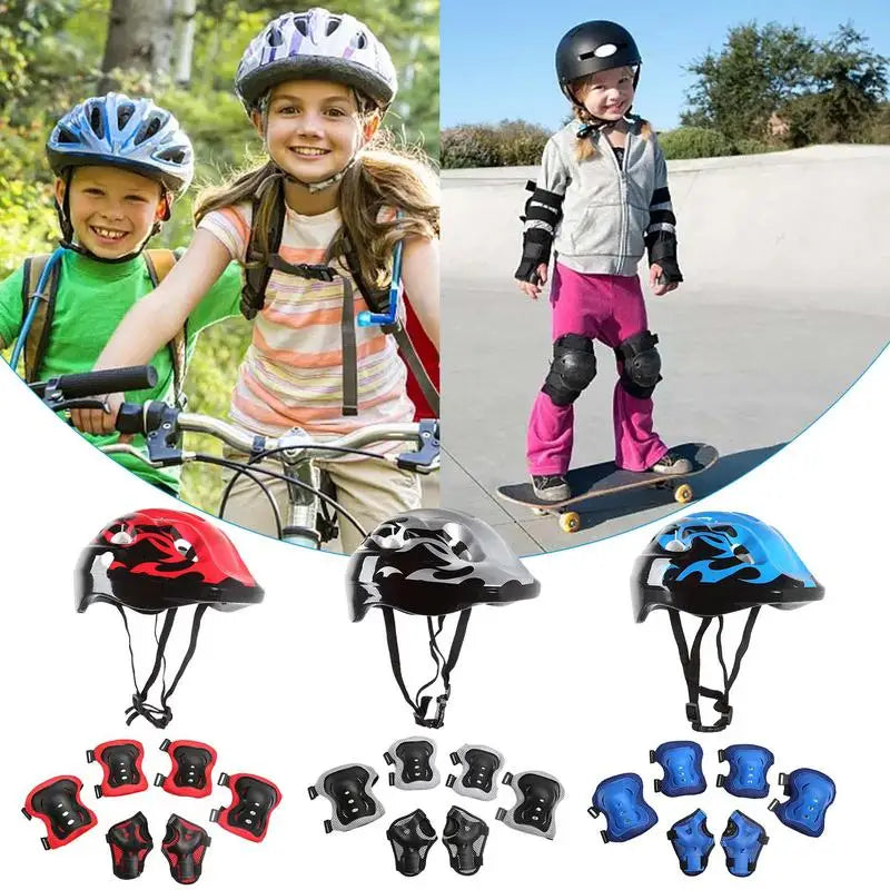 7Pcs Roller Skating Kids Boy Girl Safety Helmet Knee Elbow Pad Set Cycling Skate Bicycle Scooter Helmet Protection Safety Guard