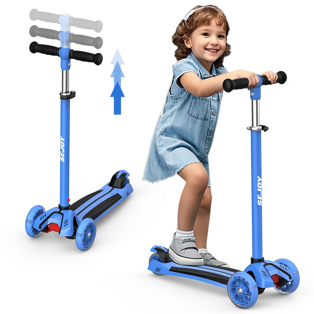 Sejoy Baby Scooter 2-8 Years with LED Wheels Adjustable Height Foldable Design & Dual Modes - Military-Grade Frame