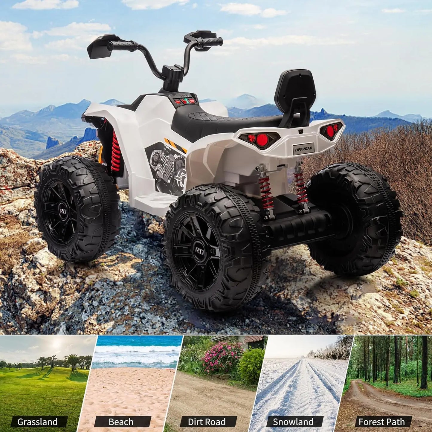 24V Kids Electric ATV Car 2 Seater Ride on Car with Dual 550w Motor Off-Road 4 Wheeler LED Lights Music Player 110 Lb Capacity