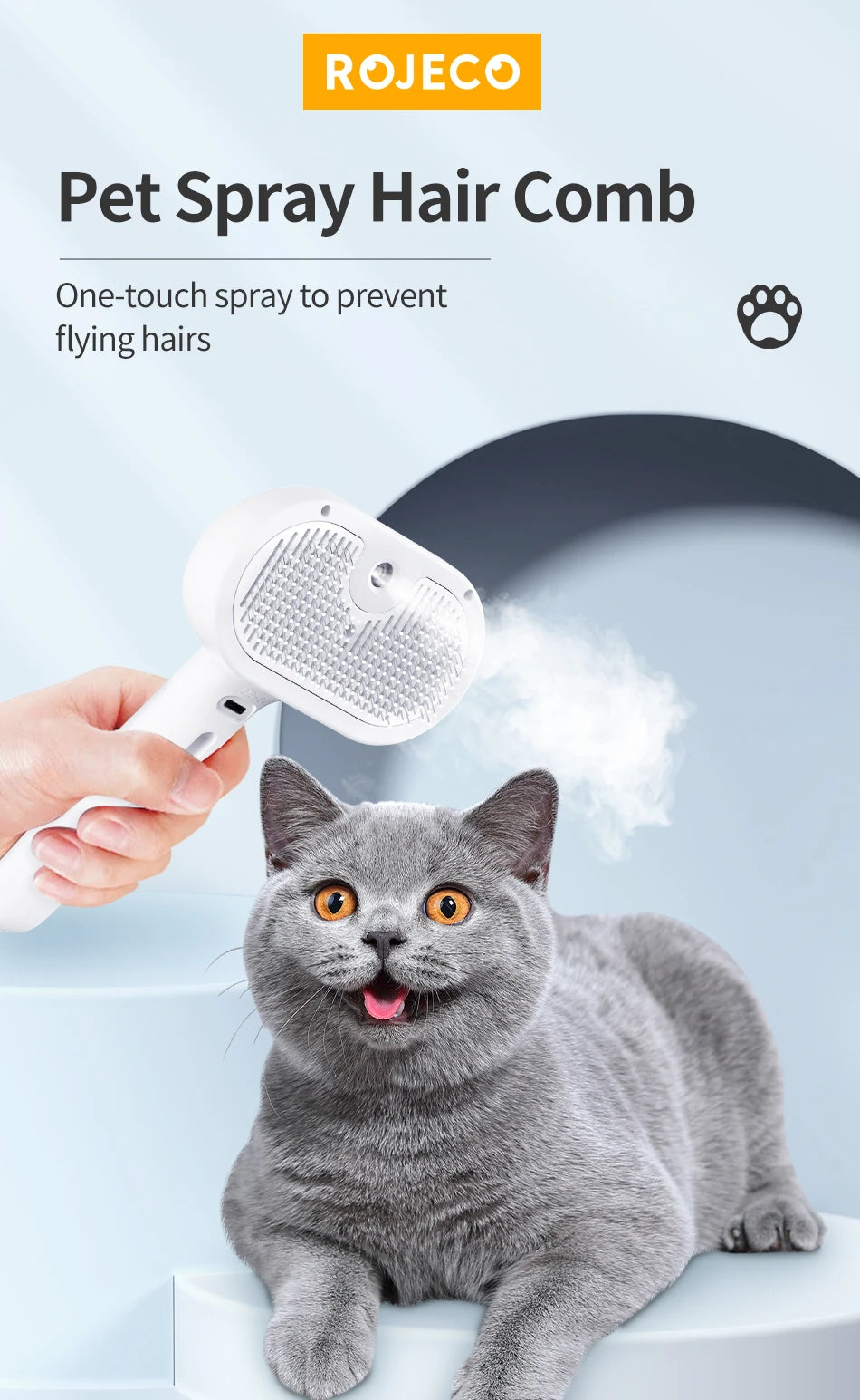 ROJECO Pet Comb Steam Brush For Cat Dog Electric Hair Brushes Hair Remove Wireless Cat Hair Rstraighte Comb Pet Cleaner Supplies