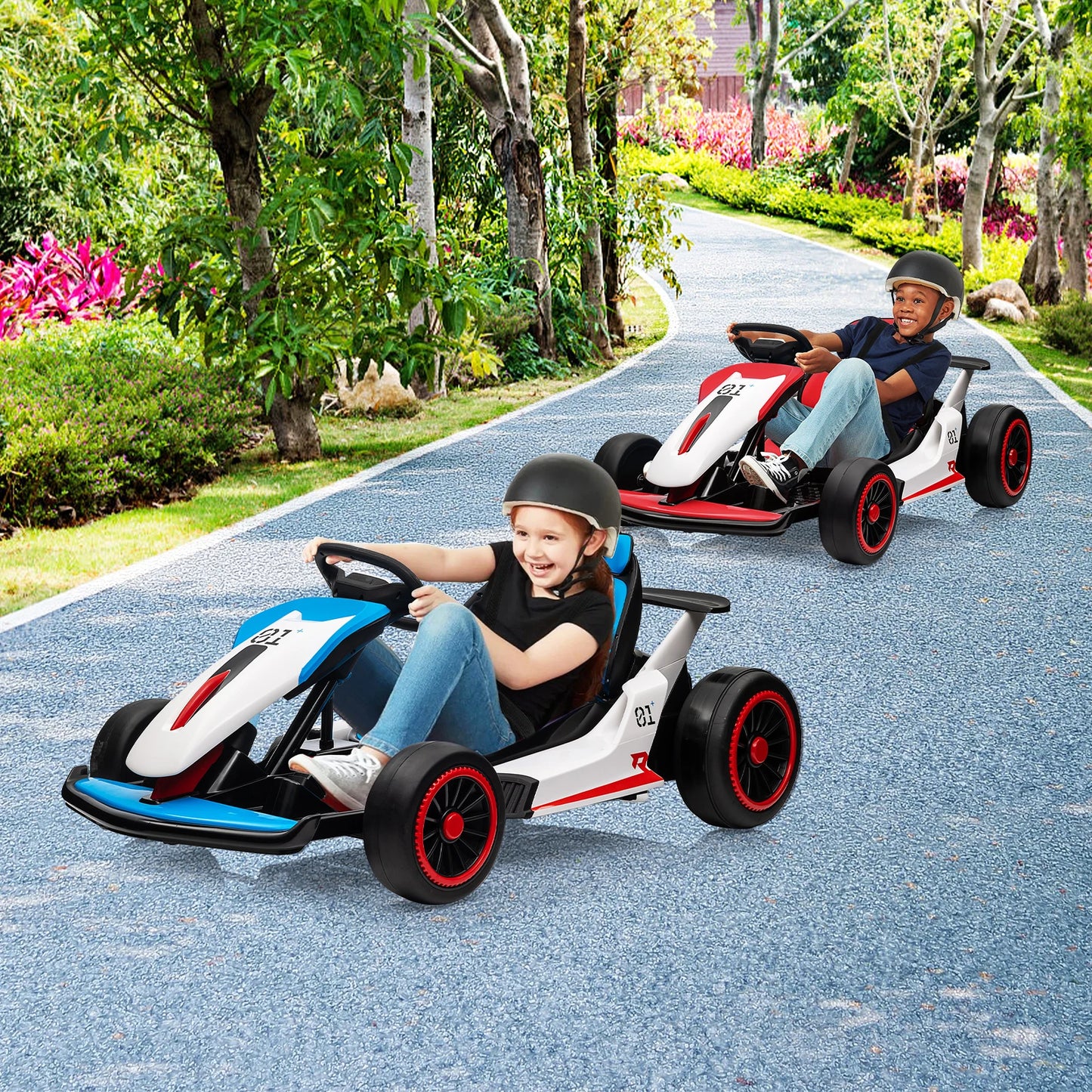 Electric Go Kart for Kids, 24V Drift Kart with 2X200W Strong Motor, 7AH Battery, Electric Pedals, Outdoor Race Ride-On Toys