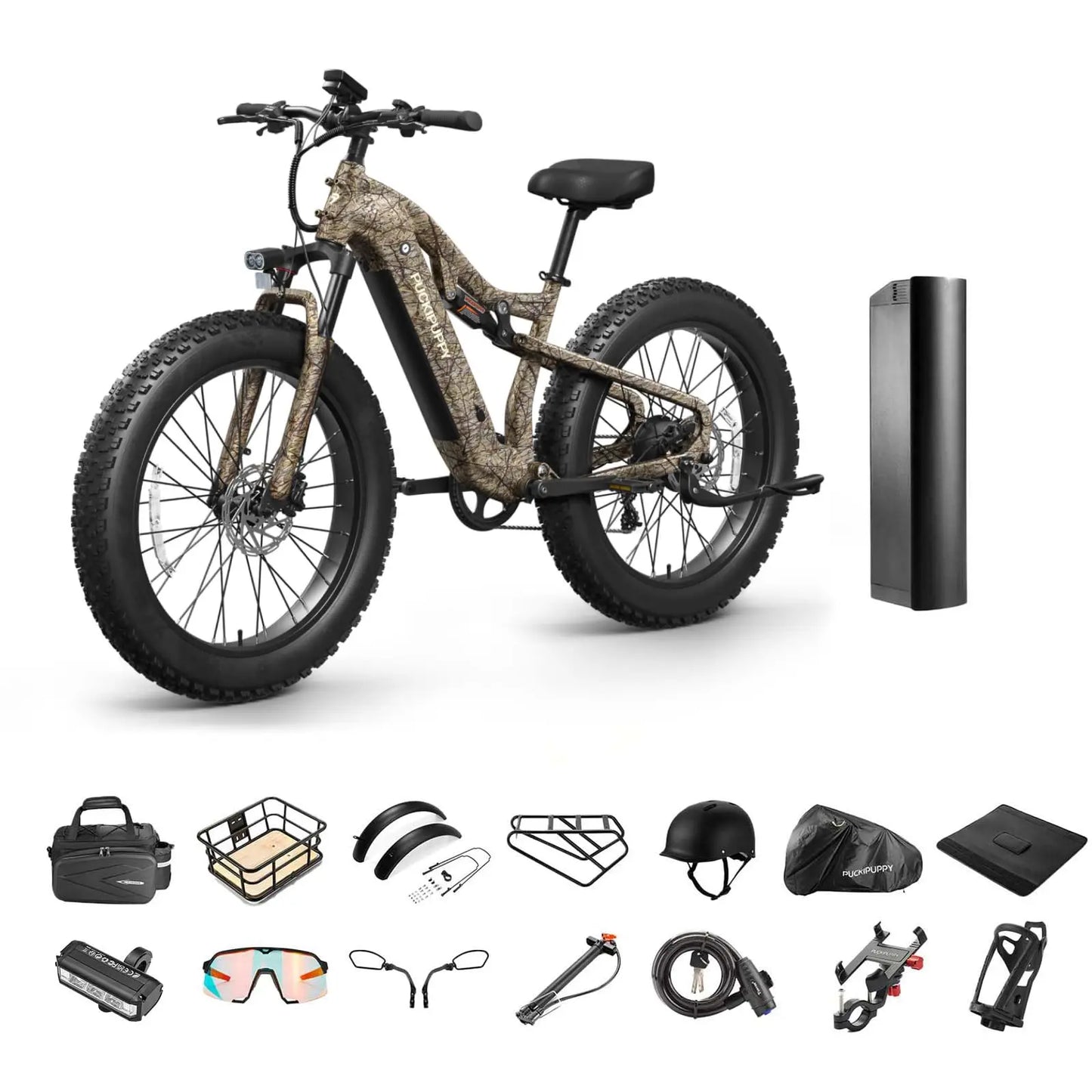 PUCKIPUPPY Labrador-pro Electric Bike 26" Fat Tire Full Suspension Electric Mountain Bike 1350W 48V 20AH Ebike 2-Year Warranty
