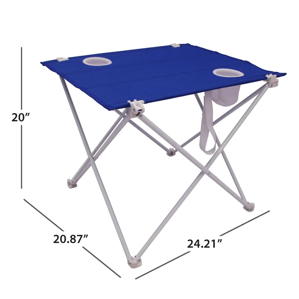 Foldable Portable Beach Table with Rust Resistant Steel Frame Weather Resistant Top and Drink Holders Ideal Camping Picnic