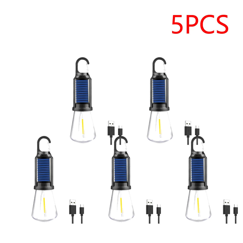 2-5PCS Solar Powered LED Lighting Lantern USB Charging Outdoor Tent Light Waterproof BBQ Atmosphere Light for Outdoor Camping