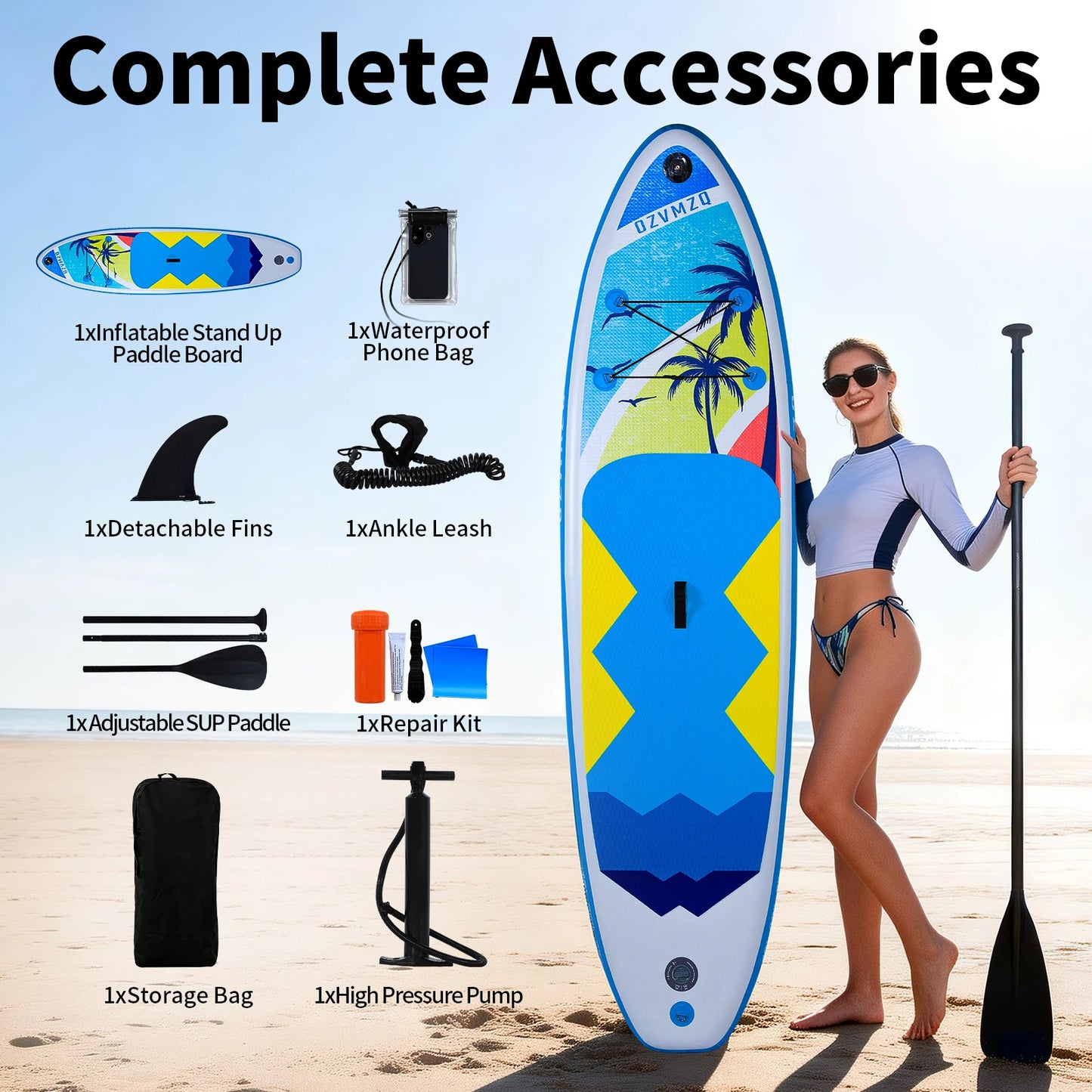 10ft Inflatable Stand Up Paddle Board with Premium Accessories,Portable SUP Paddleboard Adults & Youth of All Skill Levels