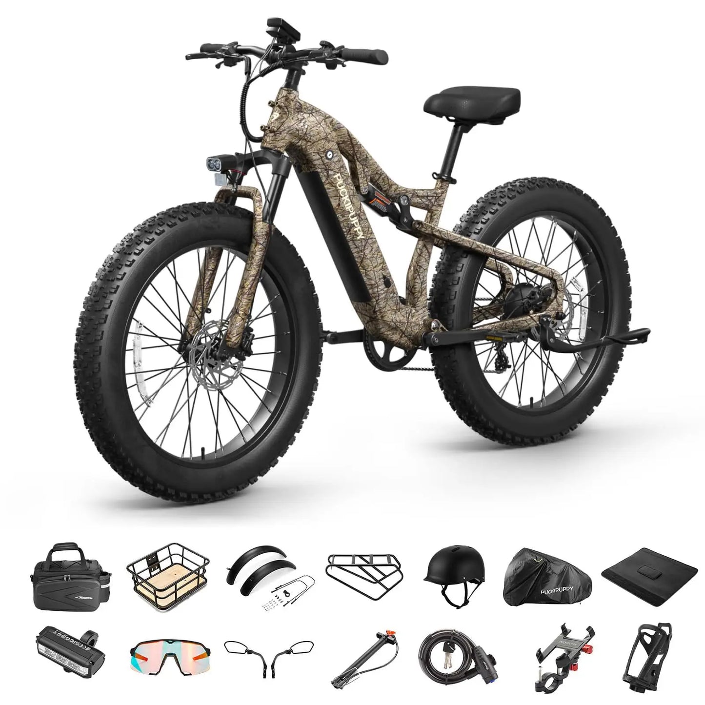 PUCKIPUPPY Labrador-pro Electric Bike 26" Fat Tire Full Suspension Electric Mountain Bike 1350W 48V 20AH Ebike 2-Year Warranty