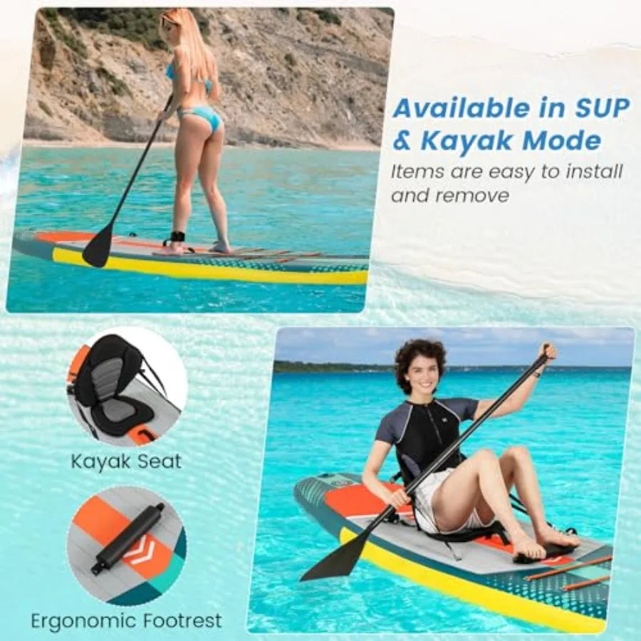 Inflatable SUP Board with Kayak Seat Camera Mount Direction Fin Paddle Carry Backpack Extra Wide for Adults Youth Floating Fish