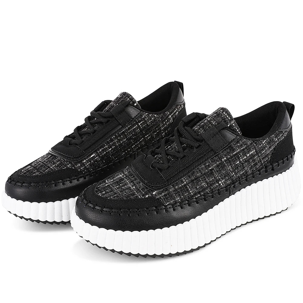GIGIFOX Lace Up Platform Sneaker For Women Comfortable Wedge Casual Women shoes Fashion Chunky Sneakers Out door Walking Shoes