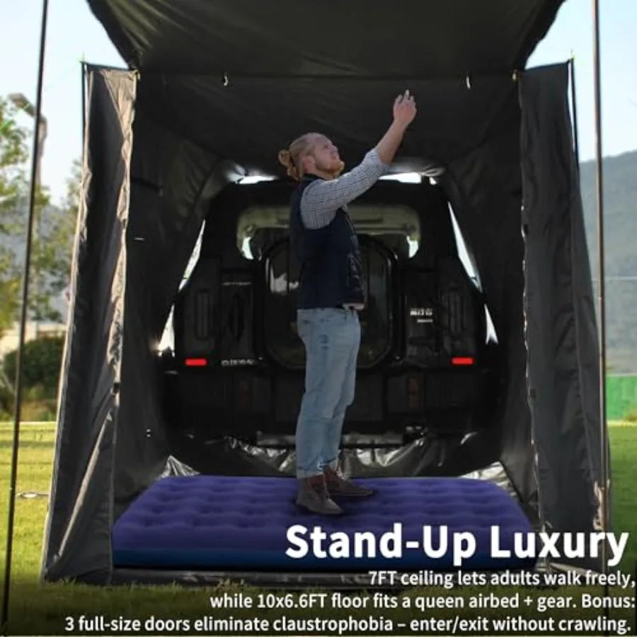 Instant Camp Hub Tailgate Tent 3 Person Spacious Shelter with 3 Doors Universal Car Fit 2-Minute Setup