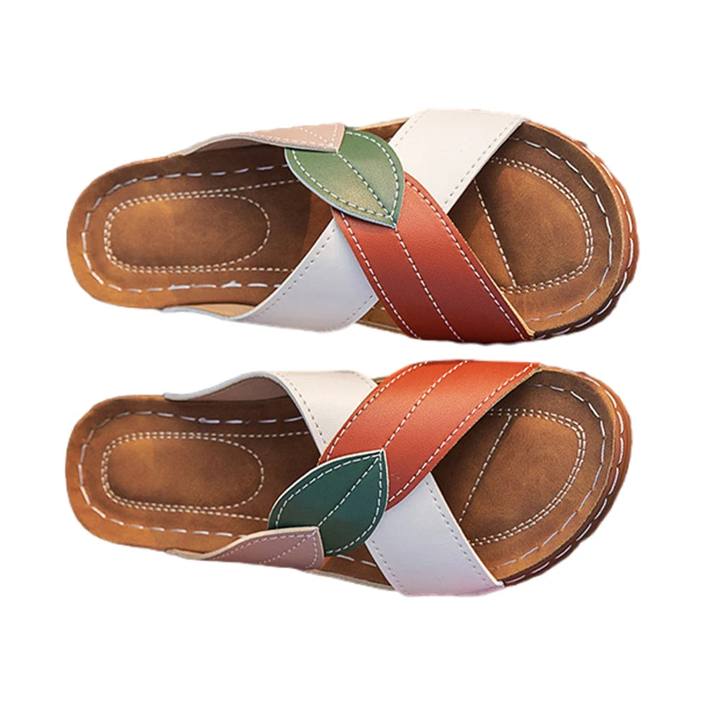 Ladies Wedge Sandals Comfortable Wedge Slides Breathable Slip On Footwear Platform Cross Strap Slippers for Outdoor Travel