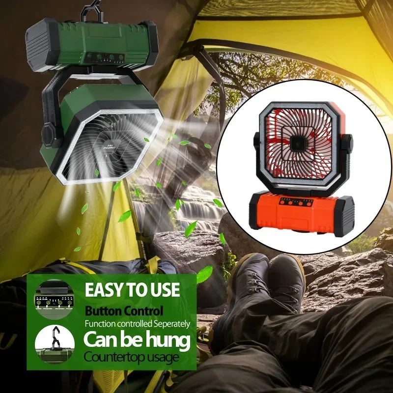 Portable Rechargeable Fan Camping Fan 20000mAh Tent Fan with Remote/LED Light/Hanging Hook for Camping Outdoor