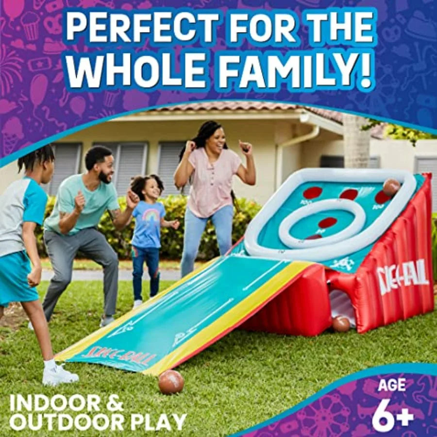 11 Ft Inflatable Skee-Ball Game with 4 Balls and Electric Pump for Backyard Indoor Outdoor Family Fun; Giant Arcade Toy in Blue