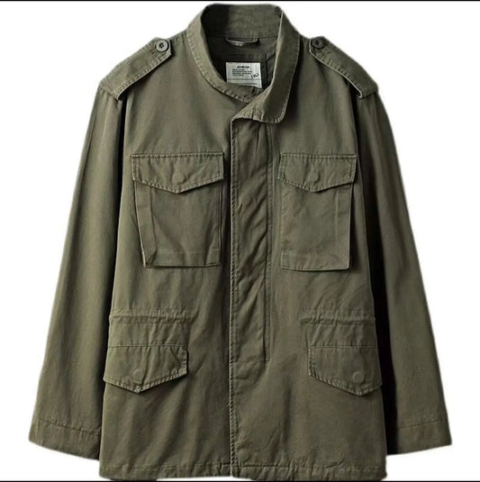Vintage Men's Cargo Jacket Casual Solid Coat Mens Clothes Multi-Pocket Jacket Retro Jackets for Men Green Outdoor Windbreaker