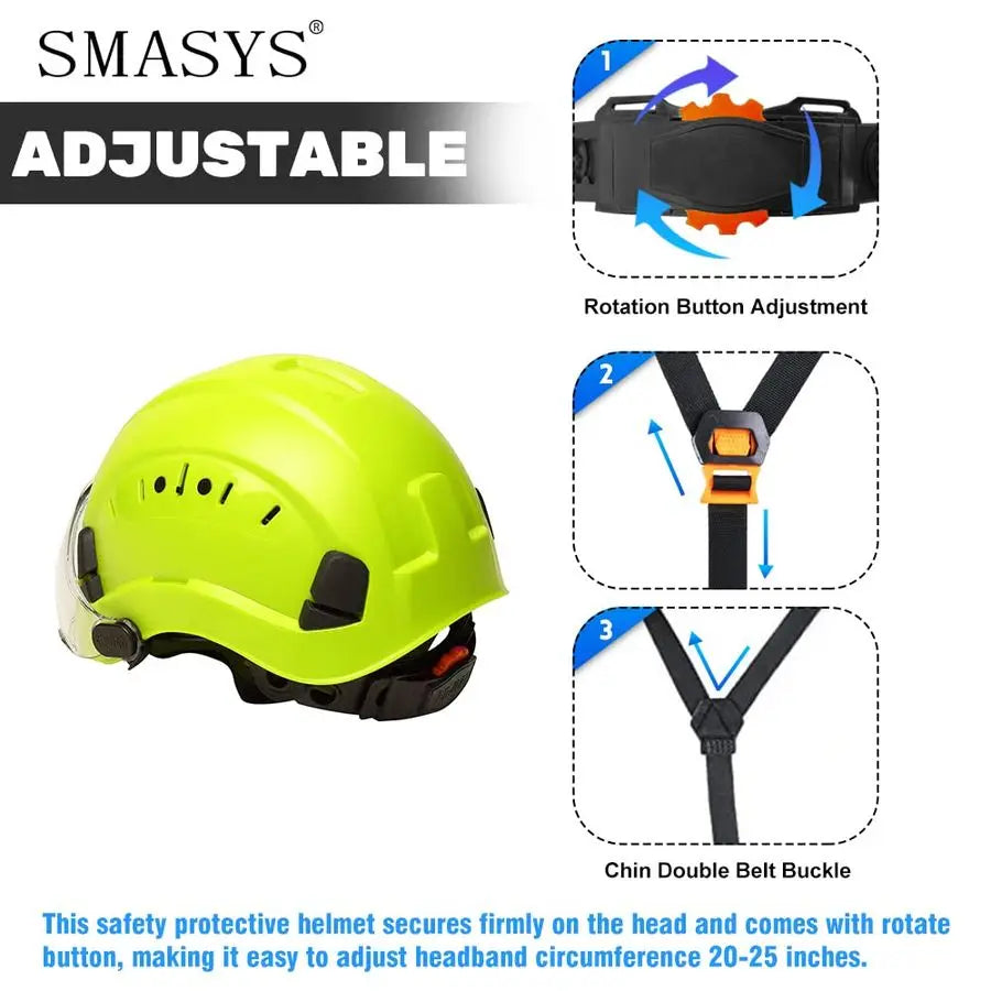 Safety Hard Hat ABS Helmet Adjustable with Visor 6Point Suspension Perfect for Construction and Climbing