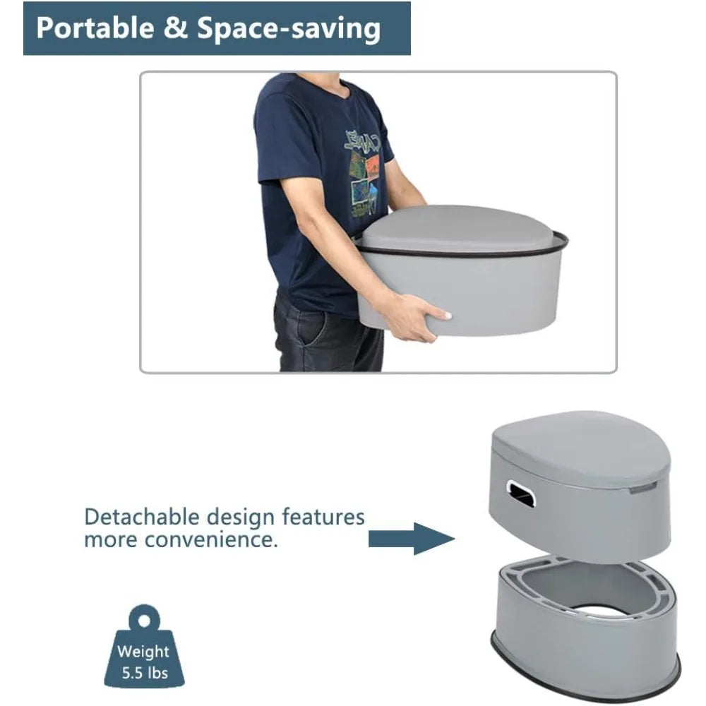 Portable Toilet | Indoor Outdoor Commode w/Detachable Inner Bucket & Removable Paper Holder, Lightweight