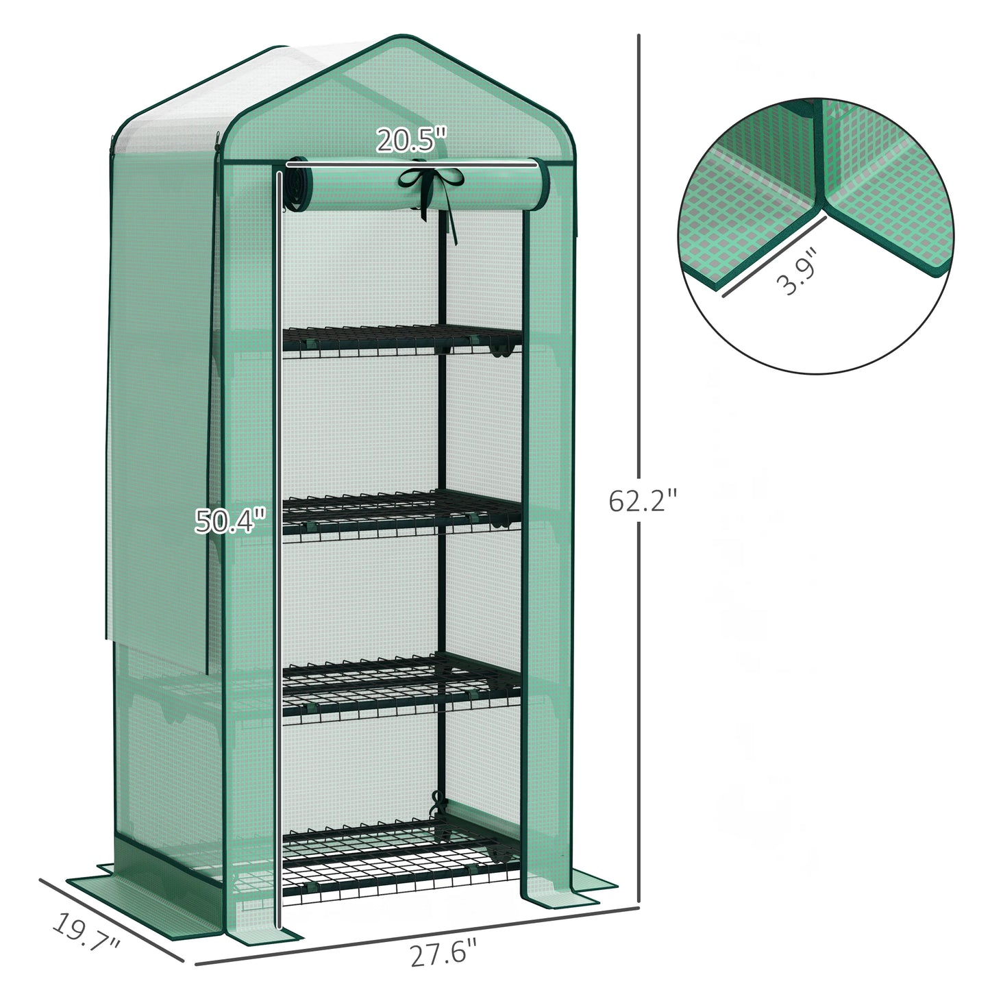 Outsunny 4 Tier Mini Greenhouse with Screen Roof, 27.6" X 19.7" X 62.2", Portable Small Greenhouse with High Strength Pe Cover